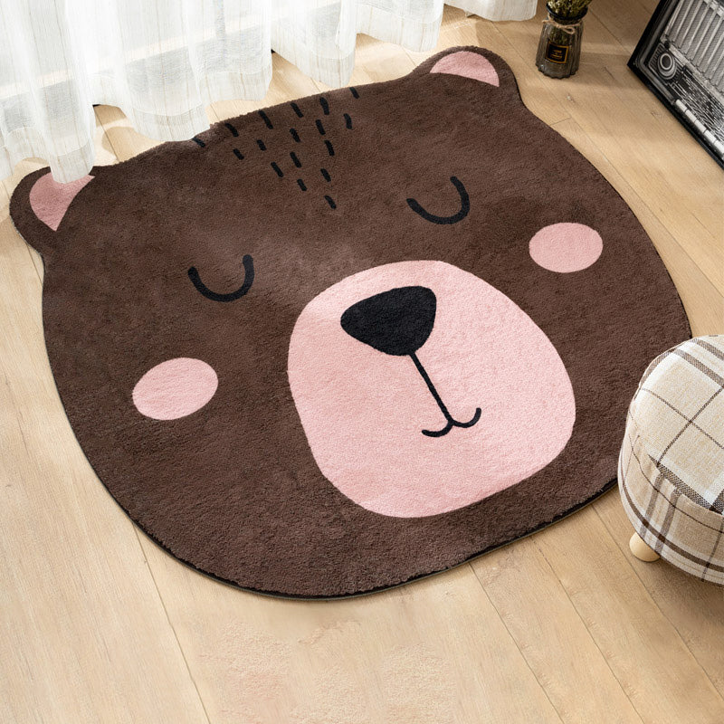 Multi Color Kids Carpet Cartoon Animal Head Pattern Rug Polyester Non-Slip Back Stain Resistant Machine Washable Rug