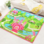 Shady Castle Landscape Print Carpet Pink Cartoon Area Rug Synthetic Stain Resistant Non-Slip Back Washable Rug for Children's Room