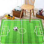 Green Football Field Pattern Carpet Polyester Kids Carpet Stain Resistant Non-Slip Pet Friendly Carpet for Boys Room