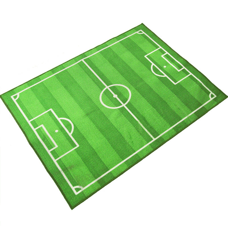 Green Football Field Pattern Carpet Polyester Kids Carpet Stain Resistant Non-Slip Pet Friendly Carpet for Boys Room