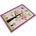 Pink Owl Drawing Print Carpet Polyester Cartoon Carpet Anti-Slip Bottom Machine Washable Pet Friendly Area Rug for Kids Room