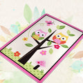 Pink Owl Drawing Print Carpet Polyester Cartoon Carpet Anti-Slip Bottom Machine Washable Pet Friendly Area Rug for Kids Room