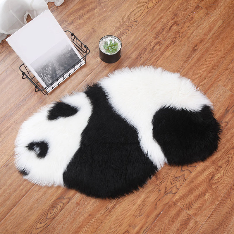 Cute Panda Print Rug Black and White Kids Rug Polyester Stain Resistant Machine Washable Non-Slip Backing Carpet for Bedroom