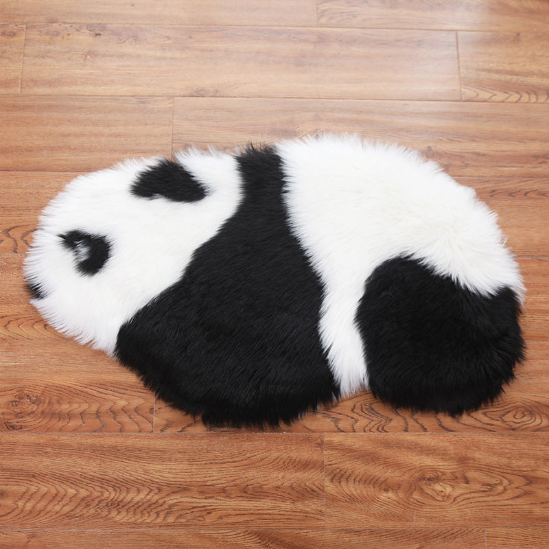 Cute Panda Print Rug Black and White Kids Rug Polyester Stain Resistant Machine Washable Non-Slip Backing Carpet for Bedroom