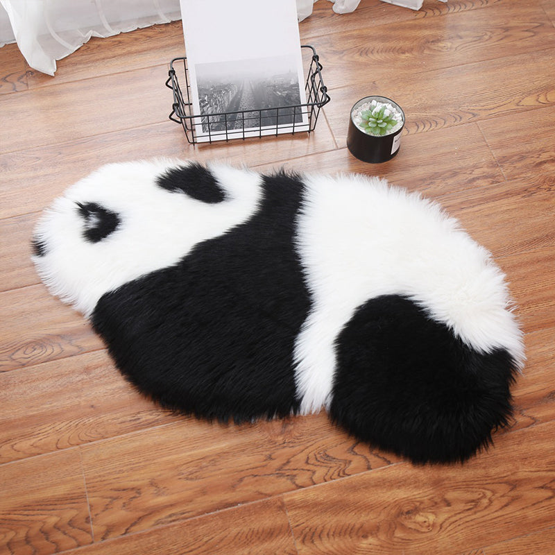 Cute Panda Print Rug Black and White Kids Rug Polyester Stain Resistant Machine Washable Non-Slip Backing Carpet for Bedroom