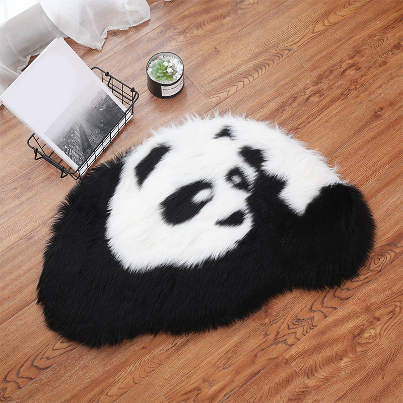 Fluffy Kids Rug Black and White Panda Pet Friendly Washable Non-Slip Back Rug for Kids Room