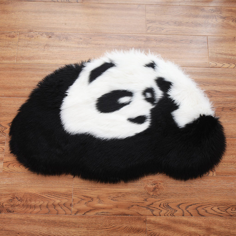 Fluffy Kids Rug Black and White Panda Pet Friendly Washable Non-Slip Back Rug for Kids Room