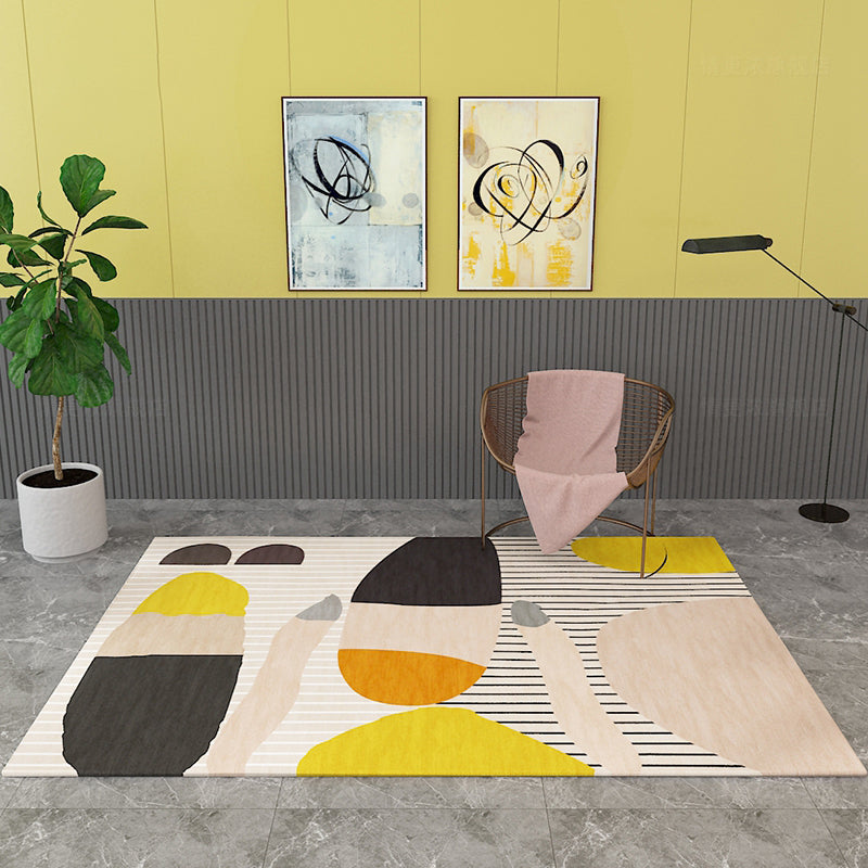 Multicolor Color-Blocking Rug Synthetic Contemporary Rug Non-Slip Machine Washable Stain Resistant Rug for the Living Room