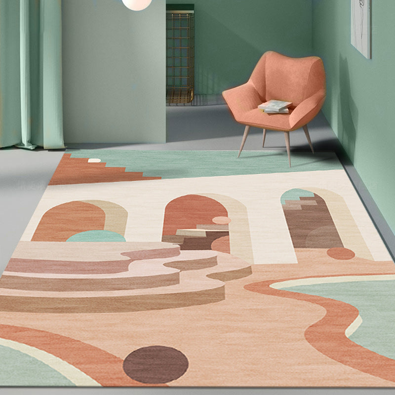 Nordic Living Room Rug Morandi Color Castle Interior View Rug Polypropylene Stain Resistant Pet Friendly Non-Slip Backing Rug