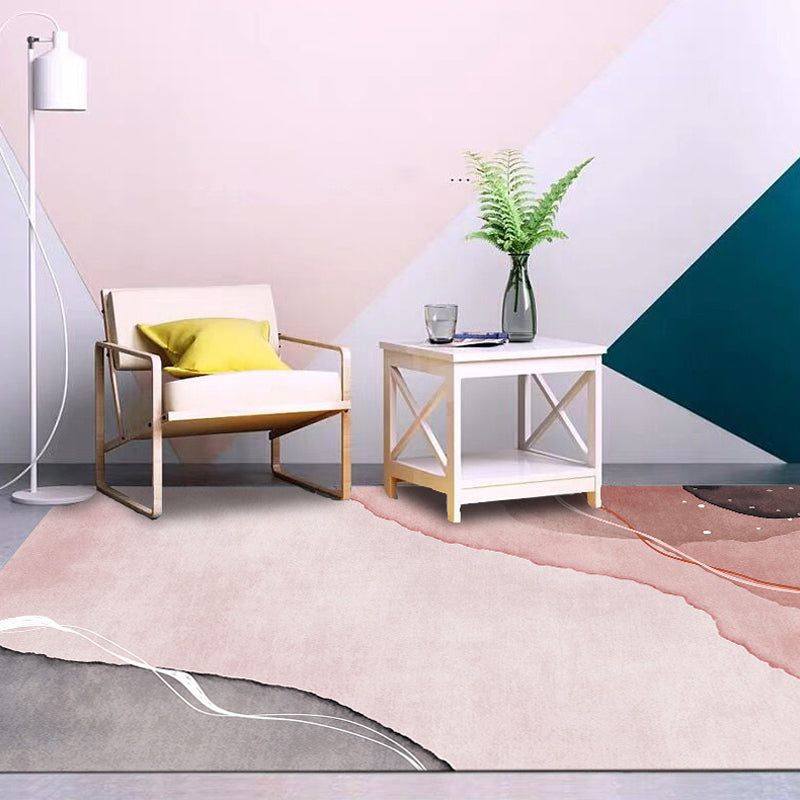 Multi-Color Abstract Pattern Rug Synthetic Postmodern Rug Stain Resistant Washable Non-Slip Rug for Girls Bedroom