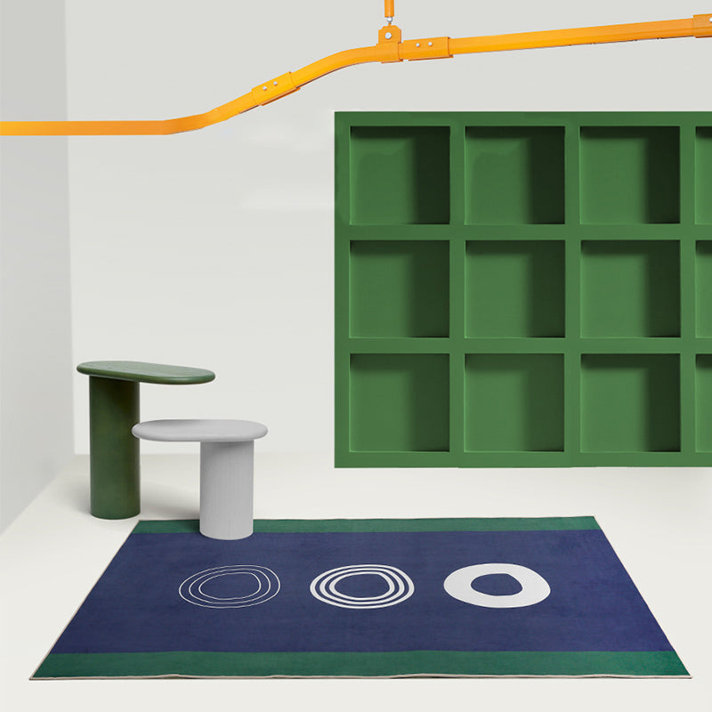Navy Blue Simplicity Rug Synthetic Circle Pattern Non-Slip Stain Resistant Washable Rug for the Living Room