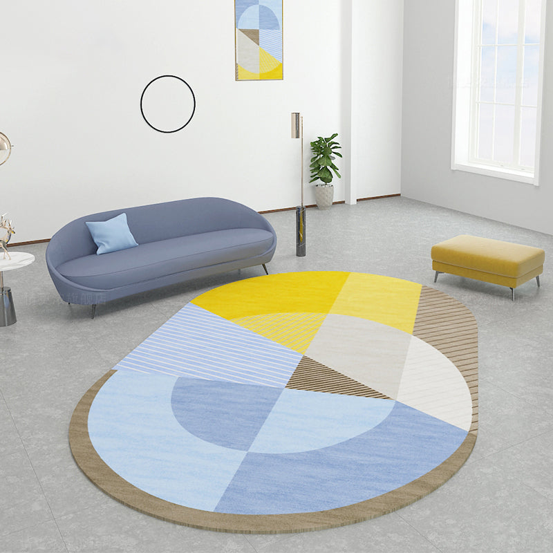 Multicolor Nordic Rug Polypropylene Color Block with Line Background Pet-Friendly Non-Slip Machine Washable Rug for Home