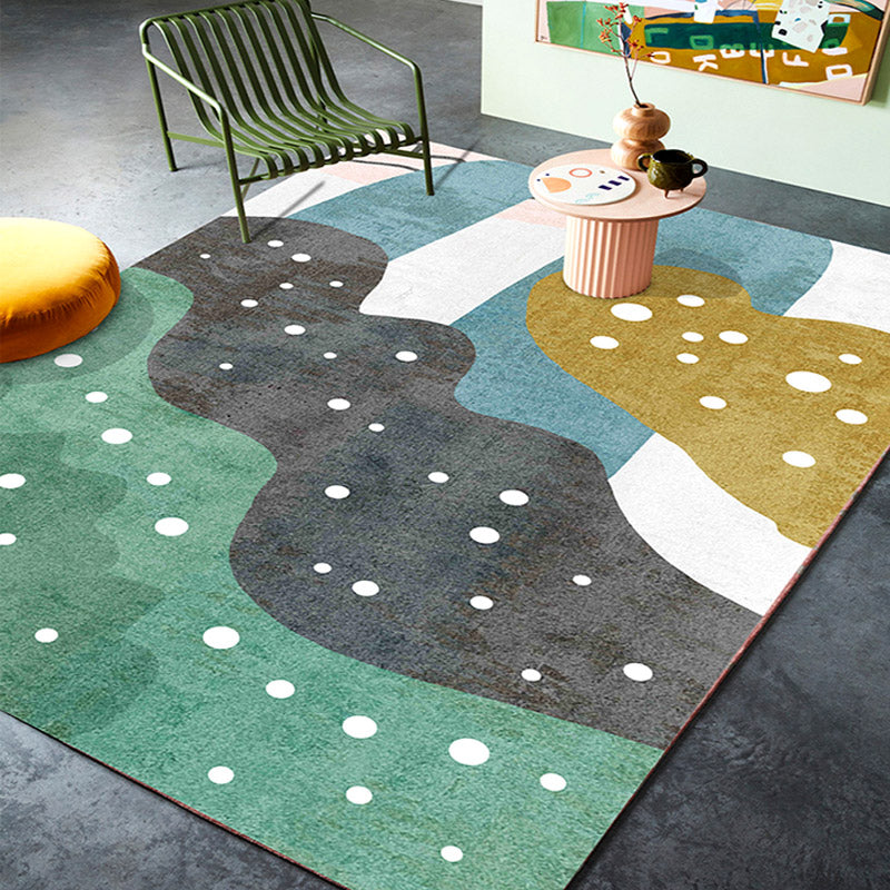 Retro Abstract Line Art Rug Multicolored Mid-Century Rug Synthetic Washable Stain Resistant Non-Slip Rug for the Living Room