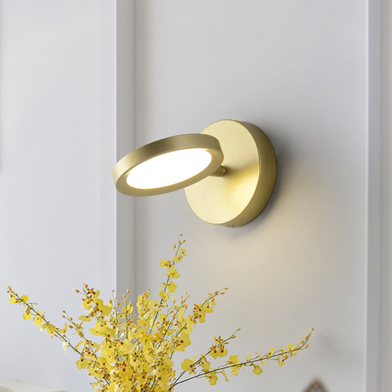 Modernist LED Wall Light with Metal Shade Black/Gold Round Wall Mounted Light