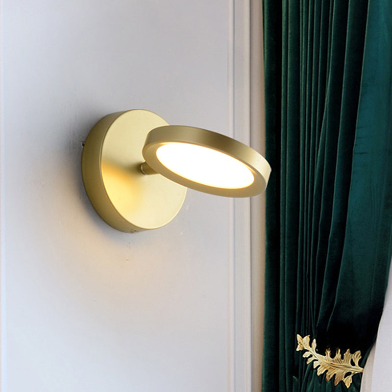 Modernist LED Wall Light with Metal Shade Black/Gold Round Wall Mounted Light
