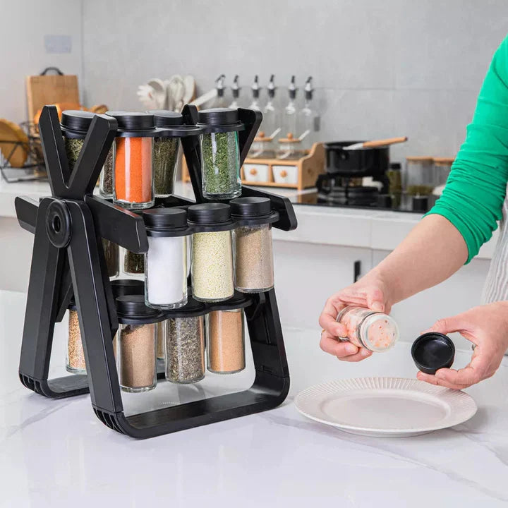 Innovative spice rack with 360° rotating function and jars for fresh spices