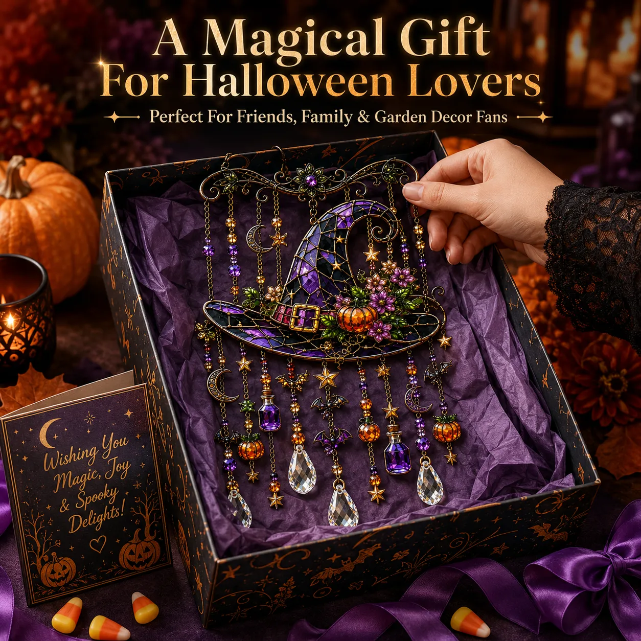 Halloween Crystal Wind Chime – Colorful Acrylic Hanging Garden Decoration