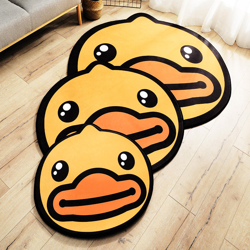 Yellow Duck Pattern Carpet Cotton Cartoon Area Rug Non-Slip Back Floor Mat for Kids Room