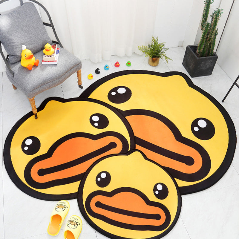 Yellow Duck Pattern Carpet Cotton Cartoon Area Rug Non-Slip Back Floor Mat for Kids Room