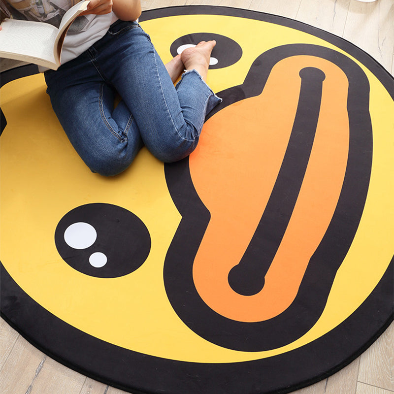 Yellow Duck Pattern Carpet Cotton Cartoon Area Rug Non-Slip Back Floor Mat for Kids Room
