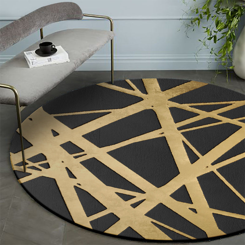 Gold Criss-Cross Patterned Rug Synthetic Glam Rug Pet-Friendly Non-Slip Back Machine Washable Rug for Home Decor