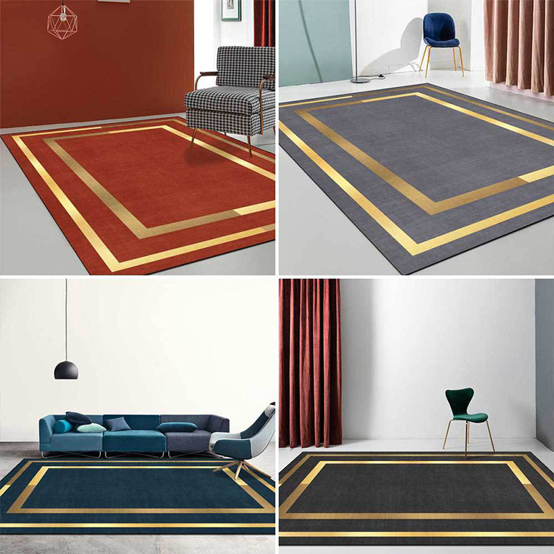Glam Gold Frame Rug Multicolored Minimalist Rug Polyester Non-slip Pet-friendly Stain-resistant Rug for Room