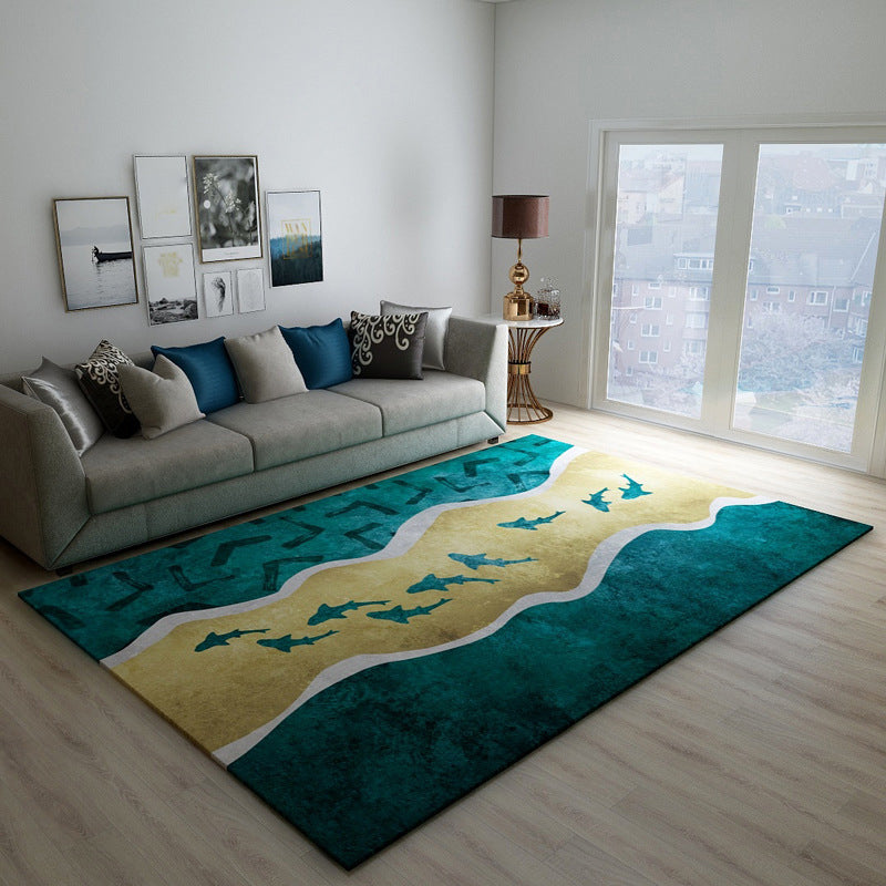 Black Green Vintage Rug Polyester Abstract Geometric Rug Machine Washable Non-Slip Pet-Friendly Carpet for Large Room