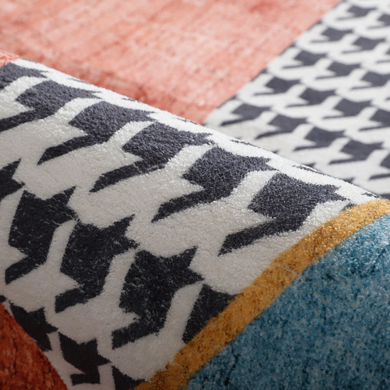 Trendy Geometric Patchwork Rug Multicolor Postmodern Rug Polyester Non-Slip Machine Washable Pet Friendly Rug for Home