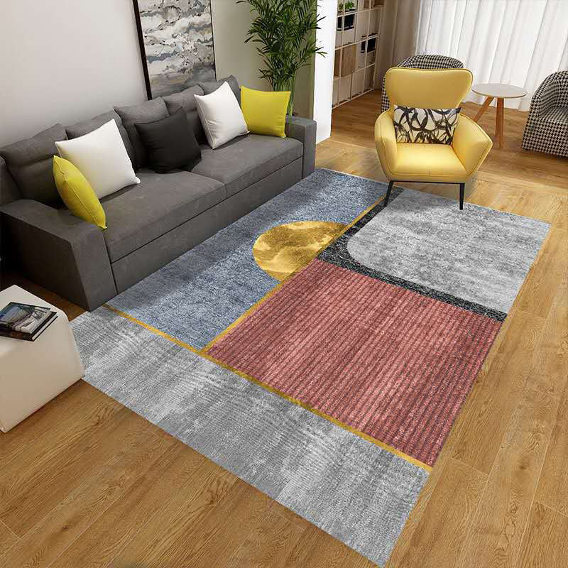 Multicolor Living Room Carpet Mid-Century Geometric Carpet Polyester Washable Non-Slip Pet-Friendly Carpet