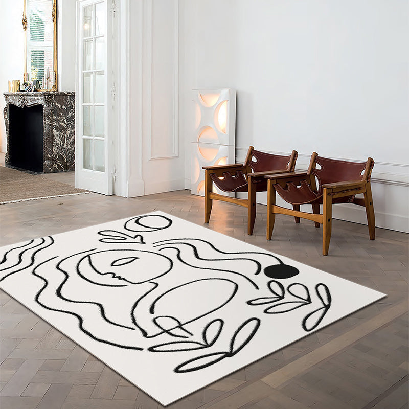 Simple Line Art Rug Multicolor Nordic Style Rug Synthetic Pet Friendly Machine Washable Non-Slip Rug for Living Room