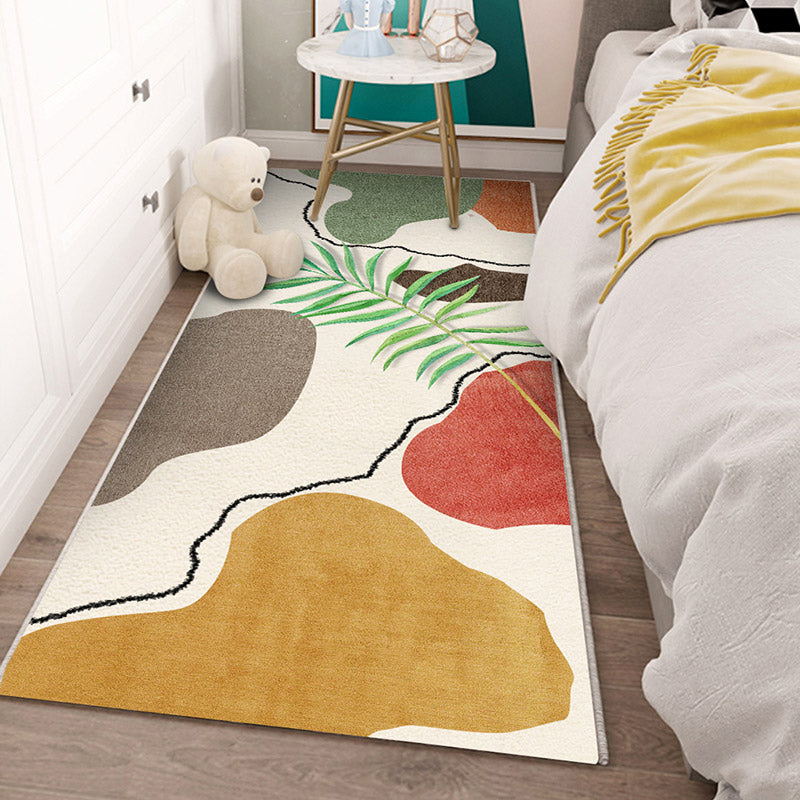 Nordic Botanic Color Block Carpet Multicolor Polypropylene Carpet Machine Washable Non-slip Stain Resistant Area Rug for Bedroom