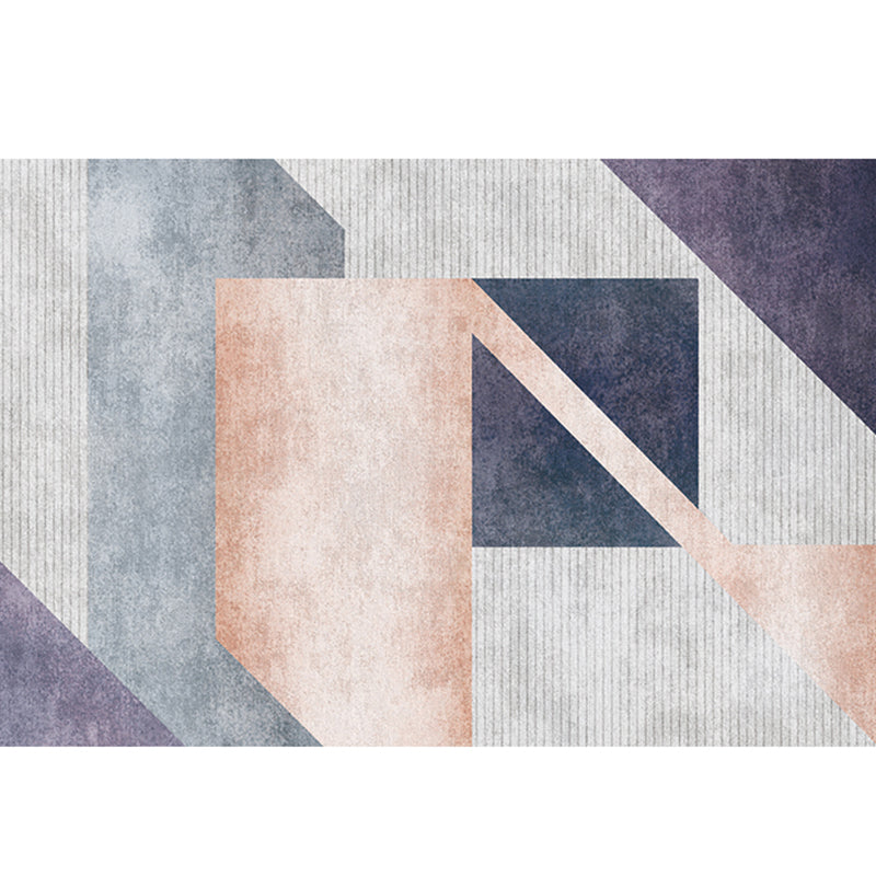 Mid-Century Living Room Rug Multicolored Architecture Color Block Rug Polyester Pet Friendly Non-Slip Washable Indoor Rug