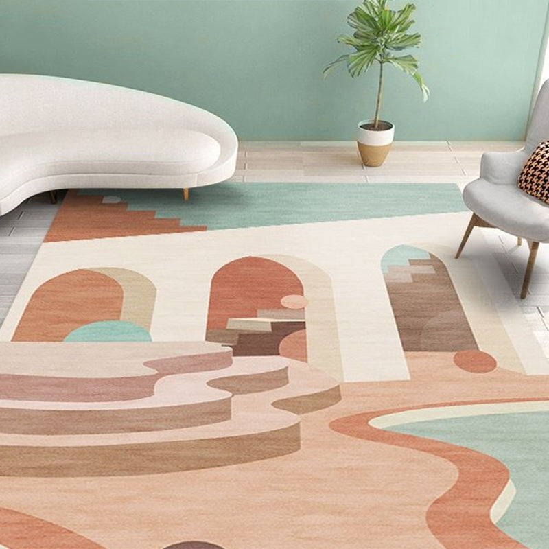 Nordic Living Room Rug Morandi Color Castle Interior View Rug Polypropylene Stain Resistant Pet Friendly Non-Slip Backing Rug