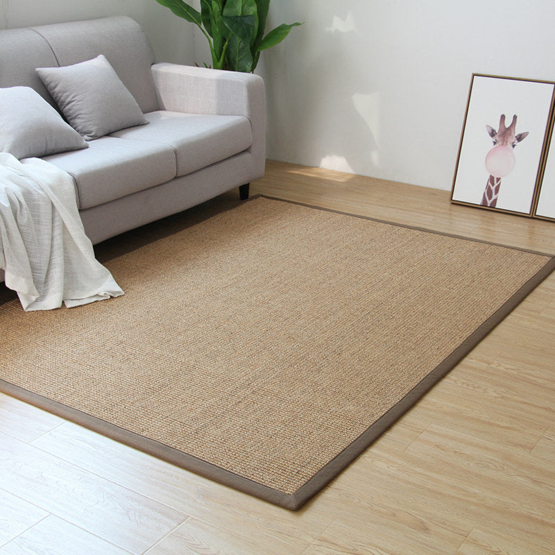 Premium Solid Area Rug Light Brown Wooden Style Carpet Sisal Non-Slip Pet-Friendly Machine Washable Rug for Home