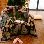 Retro Country Style Carpet Green Geometric Woven Carpet Pet Friendly Carpet for the Living Room
