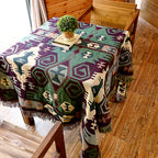 Retro Country Style Carpet Green Geometric Woven Carpet Pet Friendly Carpet for the Living Room