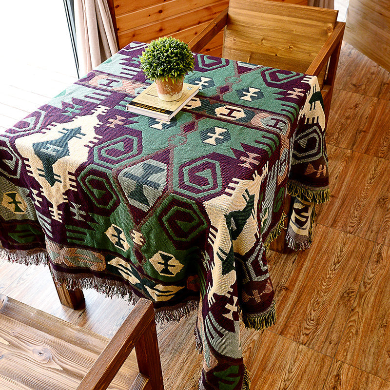 Retro Country Style Carpet Green Geometric Woven Carpet Pet Friendly Carpet for the Living Room