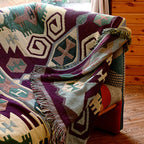 Retro Country Style Carpet Green Geometric Woven Carpet Pet Friendly Carpet for the Living Room