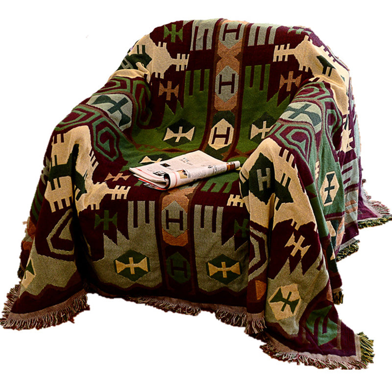Retro Country Style Carpet Green Geometric Woven Carpet Pet Friendly Carpet for the Living Room