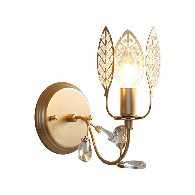 Modernism 1 Light Wall Lamp with Crystal Leaf Bronze Branch Wall Mounted Light for Bedroom