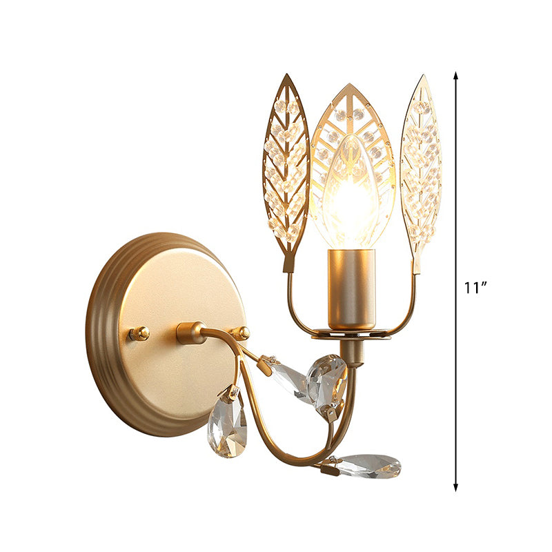 Modernism 1 Light Wall Lamp with Crystal Leaf Bronze Branch Wall Mounted Light for Bedroom