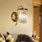 Prismatic Crystal Cylinder Wall Light Modern 1 Light Gold/Black Wall Mount Light