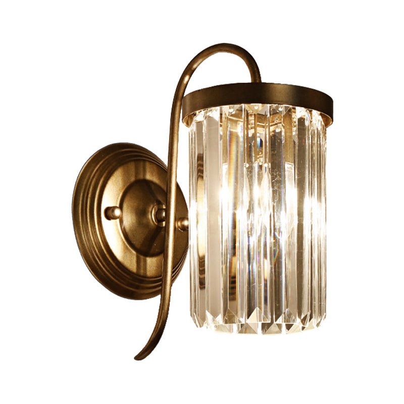 Prismatic Crystal Cylinder Wall Light Modern 1 Light Gold/Black Wall Mount Light