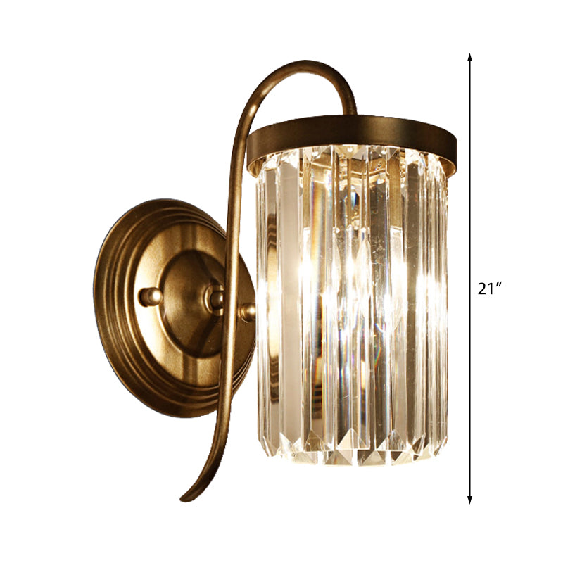 Prismatic Crystal Cylinder Wall Light Modern 1 Light Gold/Black Wall Mount Light