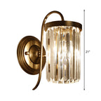Prismatic Crystal Cylinder Wall Light Modern 1 Light Gold/Black Wall Mount Light