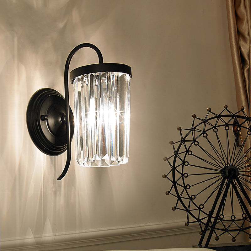 Prismatic Crystal Cylinder Wall Light Modern 1 Light Gold/Black Wall Mount Light