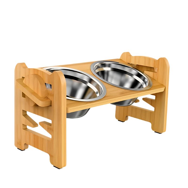 Elevated non-slip dog bowl stand with double bowls