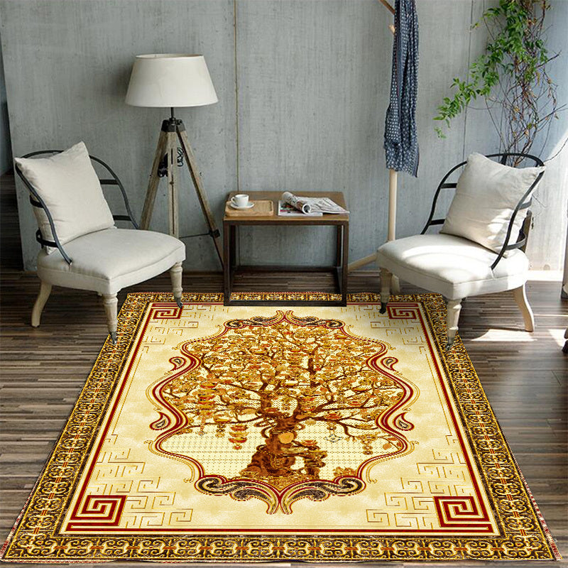 Glamour Drawing Print Rug Multicolor Chinoiserie Rug Synthetic Pet Friendly Non-Slip Back Washable Rug for Home