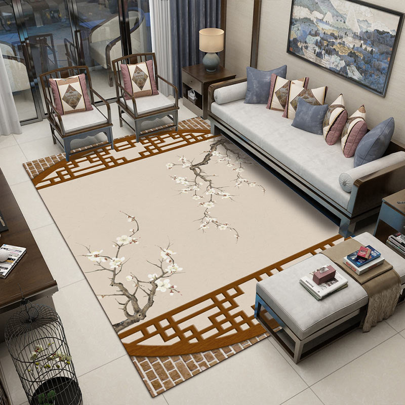 Fancy Multicolor Flower Rug Polypropylene Asian Style Rug Stain Resistant Anti-Slip Backing Pet Friendly Rug for Guest Room