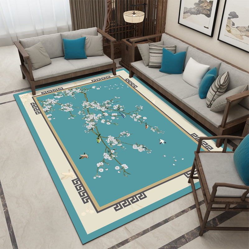 Beautiful Multi Color Chinese Carpet Synthetic Floral Print Area Rug Machine Washable Anti-Slip Back Pet Friendly Rug for the Living Room